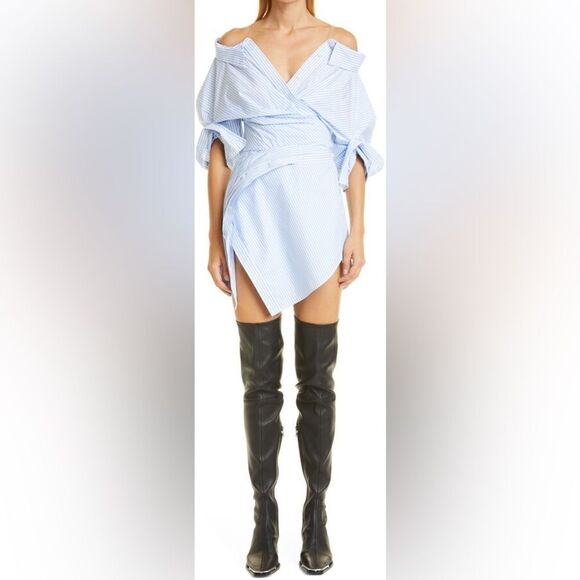 Alexander Wang Wrap Mini Blue White Shirt Dress Striped Size 0 - Picture 4 of 15
